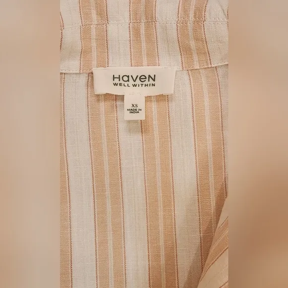 Haven Well Within Organic Cotton Linen Striped Pajama Set Size XS Toasted Almond