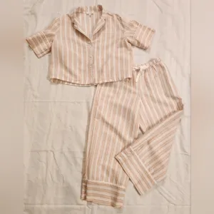 Haven Well Within Organic Cotton Linen Striped Pajama Set Size XS Toasted Almond