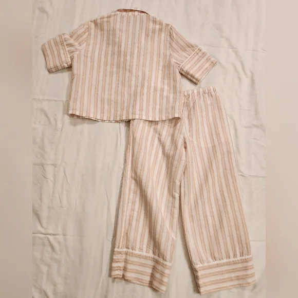 Haven Well Within Organic Cotton Linen Striped Pajama Set Size XS Toasted Almond