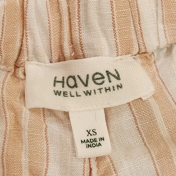 Haven Well Within Organic Cotton Linen Striped Pajama Set Size XS Toasted Almond