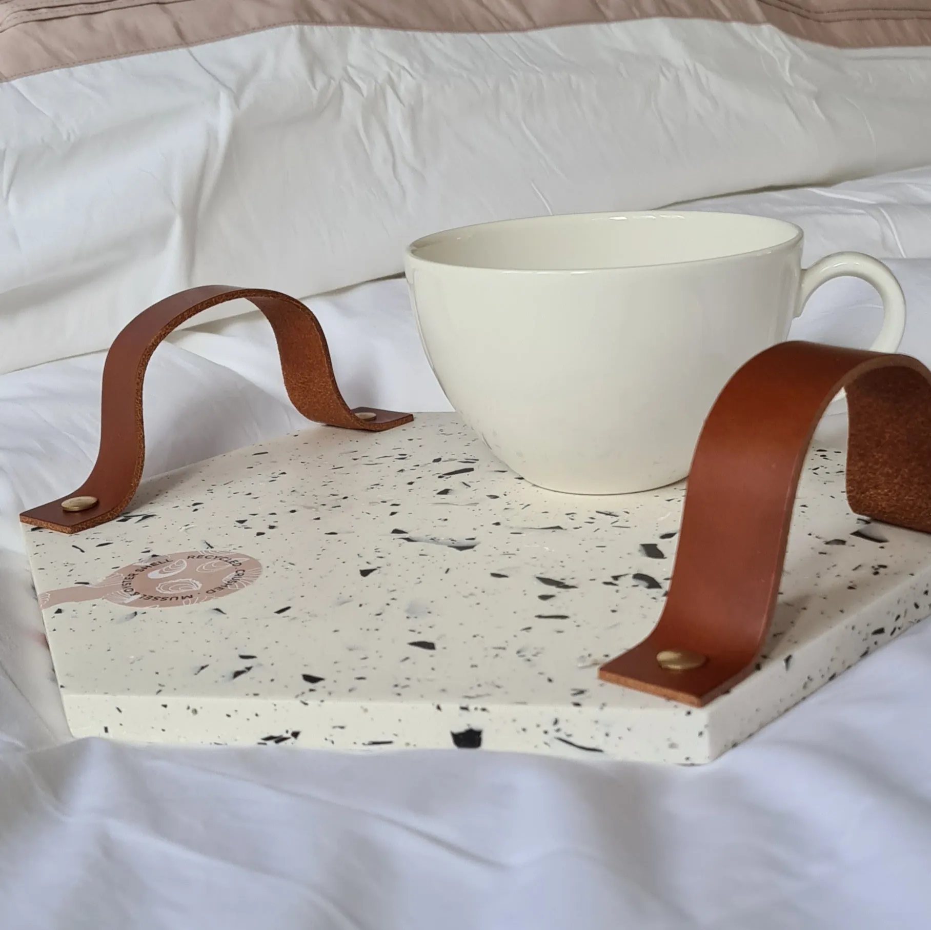 Heaxagonal Tray With Natural Leather Straps