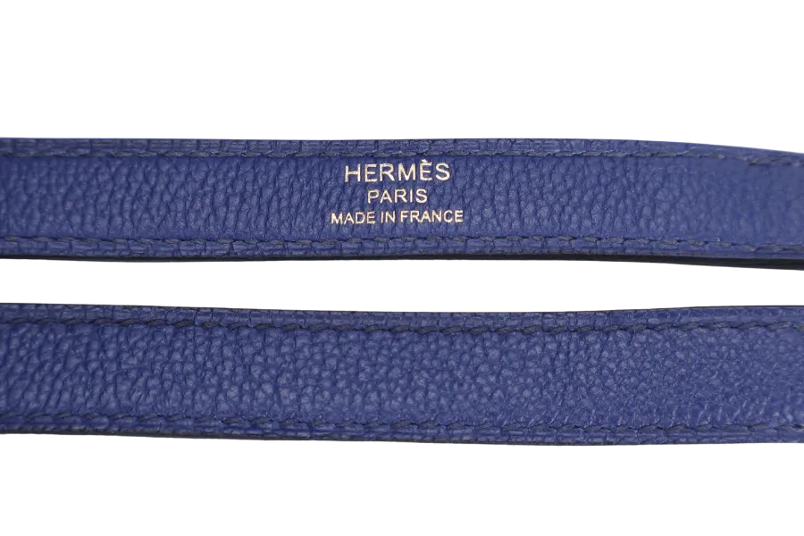 HERMES BOLIDE 1923 STAMP C (2018) BLUE ELECTRIC NOVILLO LEATHER GOLD HARDWARE WITH KEYS, LOCK, STRAPS, DUST COVER AND RAIN COAT