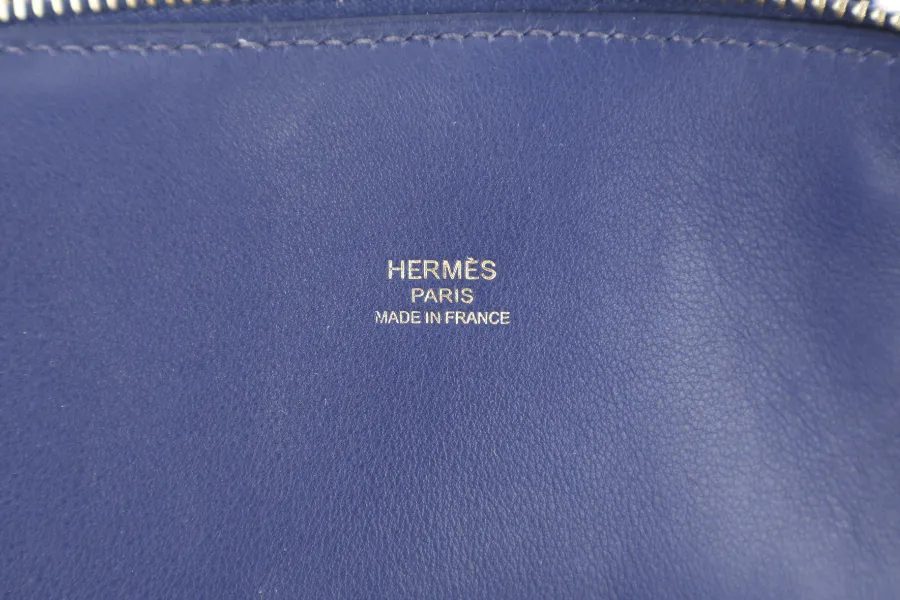 HERMES BOLIDE 1923 STAMP C (2018) BLUE ELECTRIC NOVILLO LEATHER GOLD HARDWARE WITH KEYS, LOCK, STRAPS, DUST COVER AND RAIN COAT