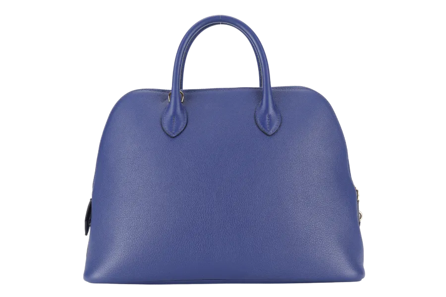 HERMES BOLIDE 1923 STAMP C (2018) BLUE ELECTRIC NOVILLO LEATHER GOLD HARDWARE WITH KEYS, LOCK, STRAPS, DUST COVER AND RAIN COAT