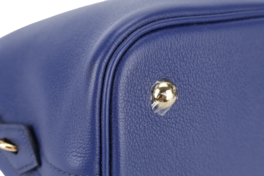 HERMES BOLIDE 1923 STAMP C (2018) BLUE ELECTRIC NOVILLO LEATHER GOLD HARDWARE WITH KEYS, LOCK, STRAPS, DUST COVER AND RAIN COAT