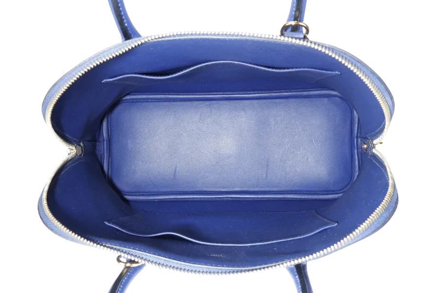 HERMES BOLIDE 1923 STAMP C (2018) BLUE ELECTRIC NOVILLO LEATHER GOLD HARDWARE WITH KEYS, LOCK, STRAPS, DUST COVER AND RAIN COAT