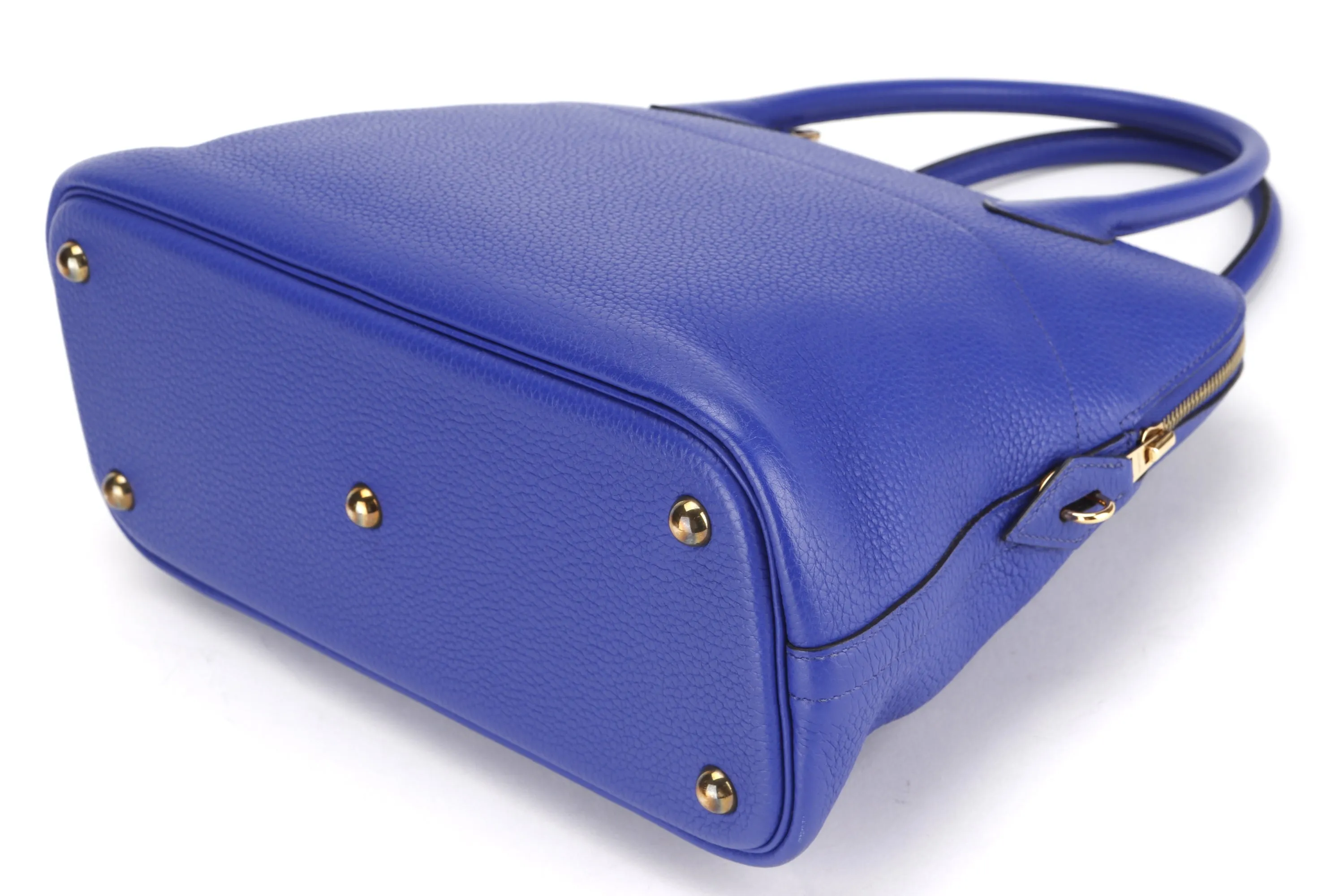 HERMES BOLIDE 31 [STAMP Q SQUARE (2013)] ELECTRIC BLEU CLEMENCE LEATHER GOLD HARDWARE, WITH STRAP, KEYS, LOCK, DUST COVER & BOX