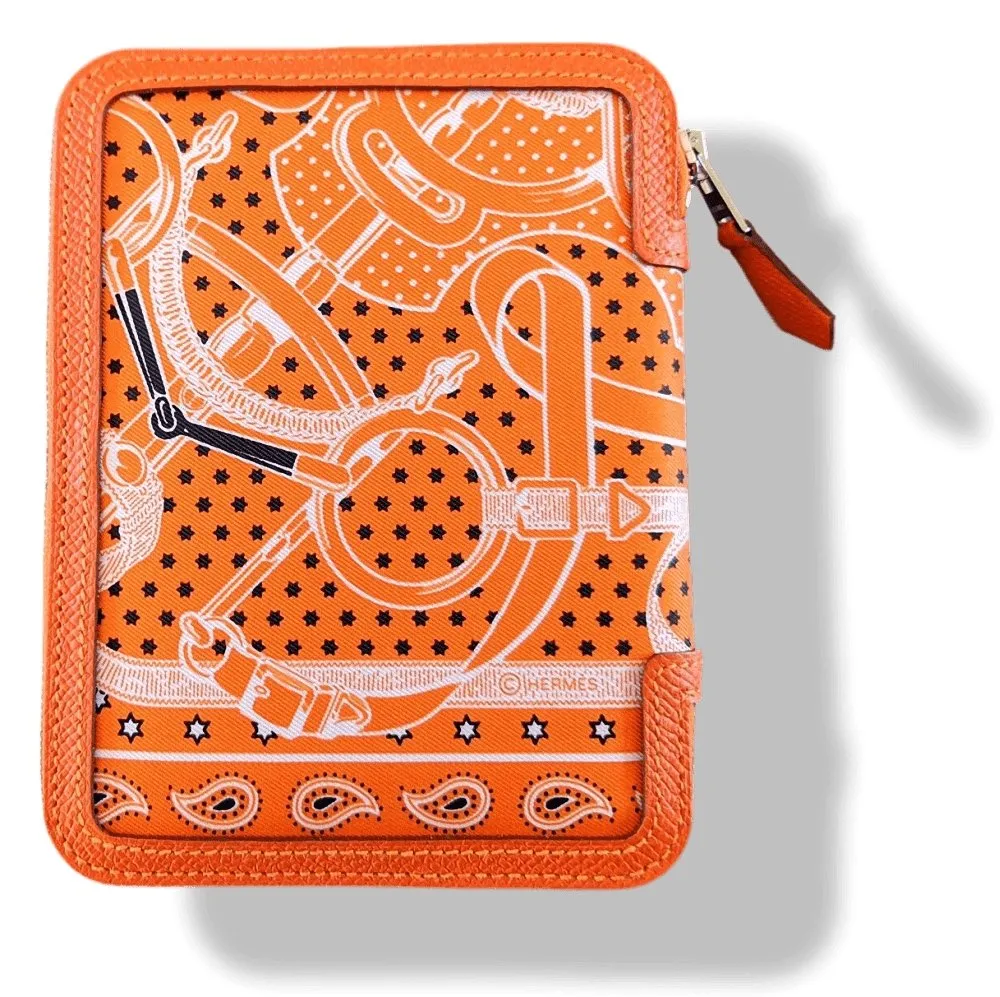 Hermes Orange Epsom Calfskin SOIE-COOL AGENDA GM Cover & Refill Bandana EPERON D'OR Silk BNWTIB!