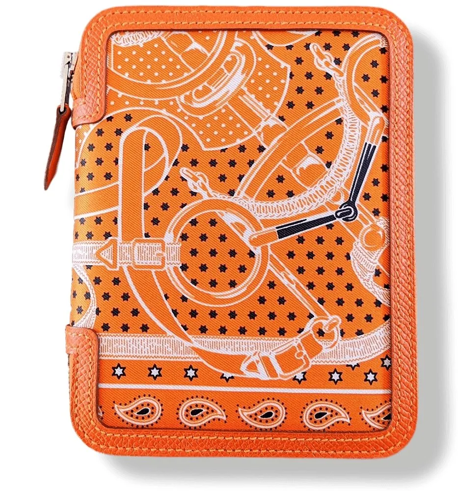 Hermes Orange Epsom Calfskin SOIE-COOL AGENDA GM Cover & Refill Bandana EPERON D'OR Silk BNWTIB!