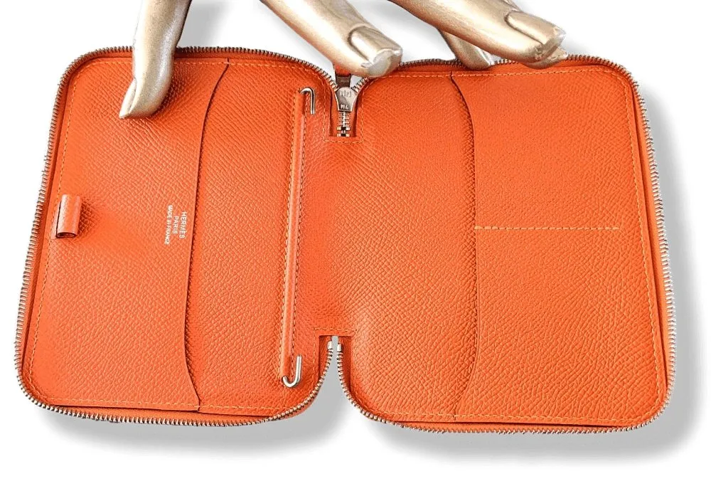 Hermes Orange Epsom Calfskin SOIE-COOL AGENDA GM Cover & Refill Bandana EPERON D'OR Silk BNWTIB!
