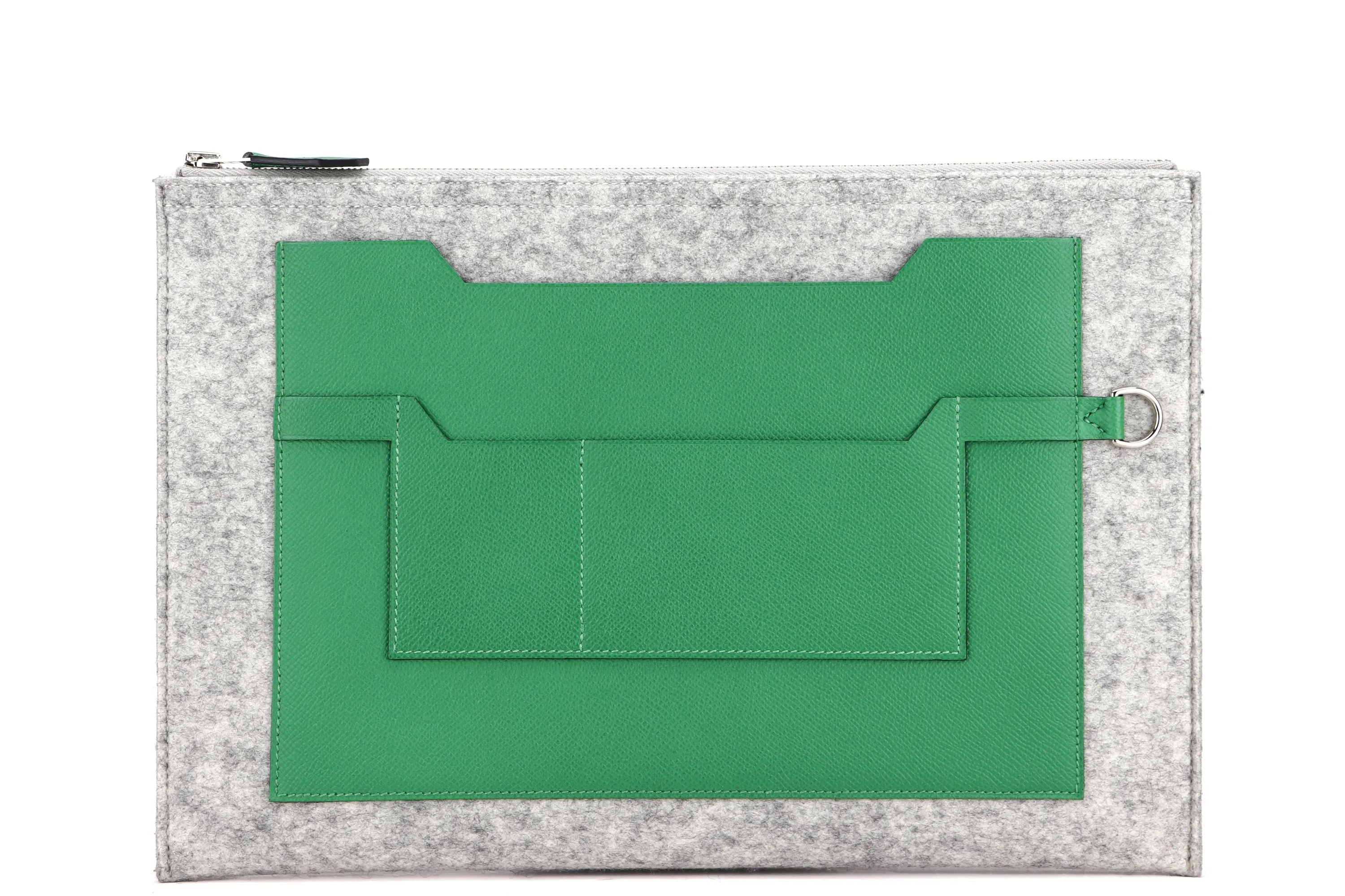 HERMES TOODOO CLUTCH 37 (STAMP A) BAMBOO COLOR EPSOM LEATHER & WOOL FELT, WITH DUST COVER & BOX