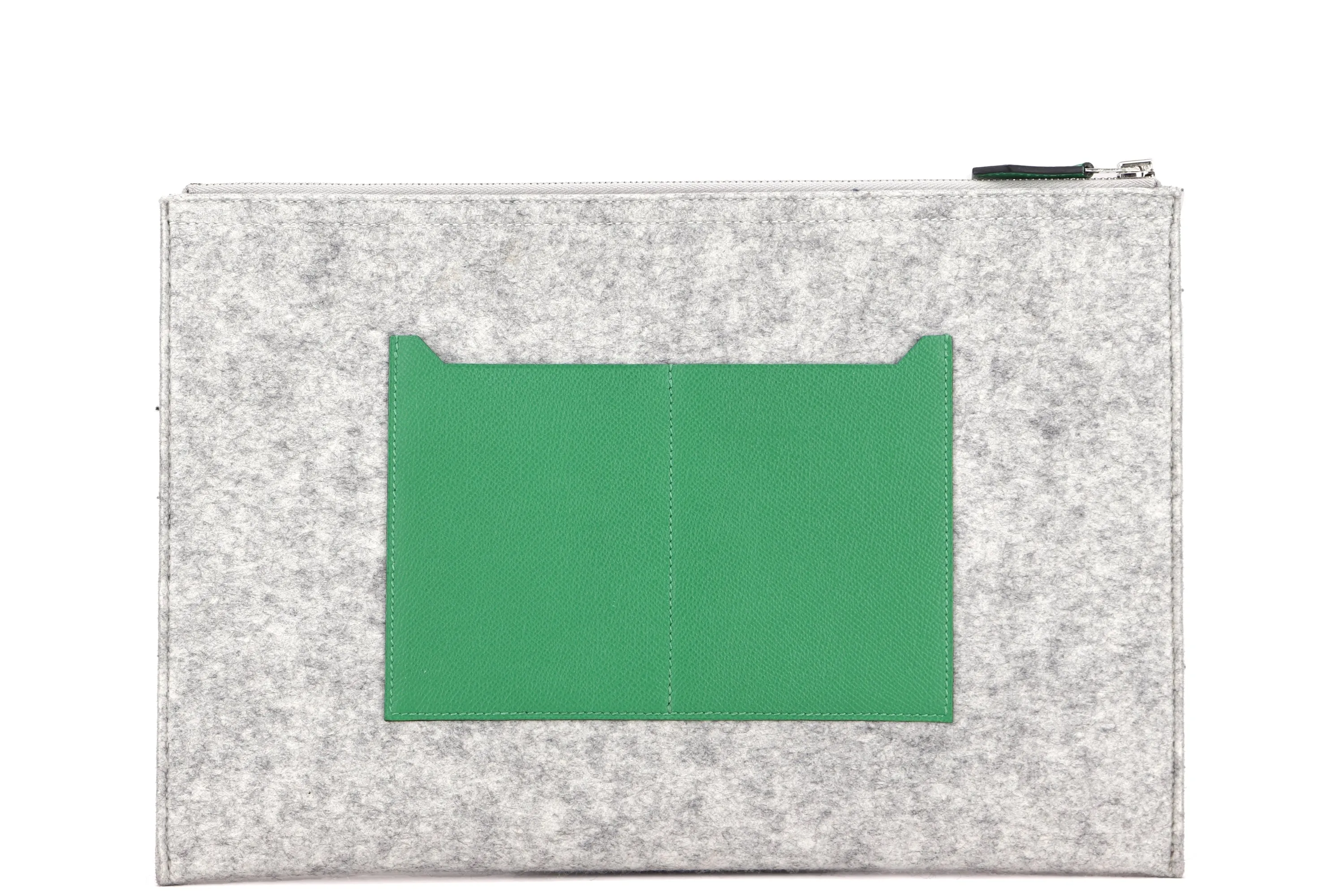 HERMES TOODOO CLUTCH 37 (STAMP A) BAMBOO COLOR EPSOM LEATHER & WOOL FELT, WITH DUST COVER & BOX
