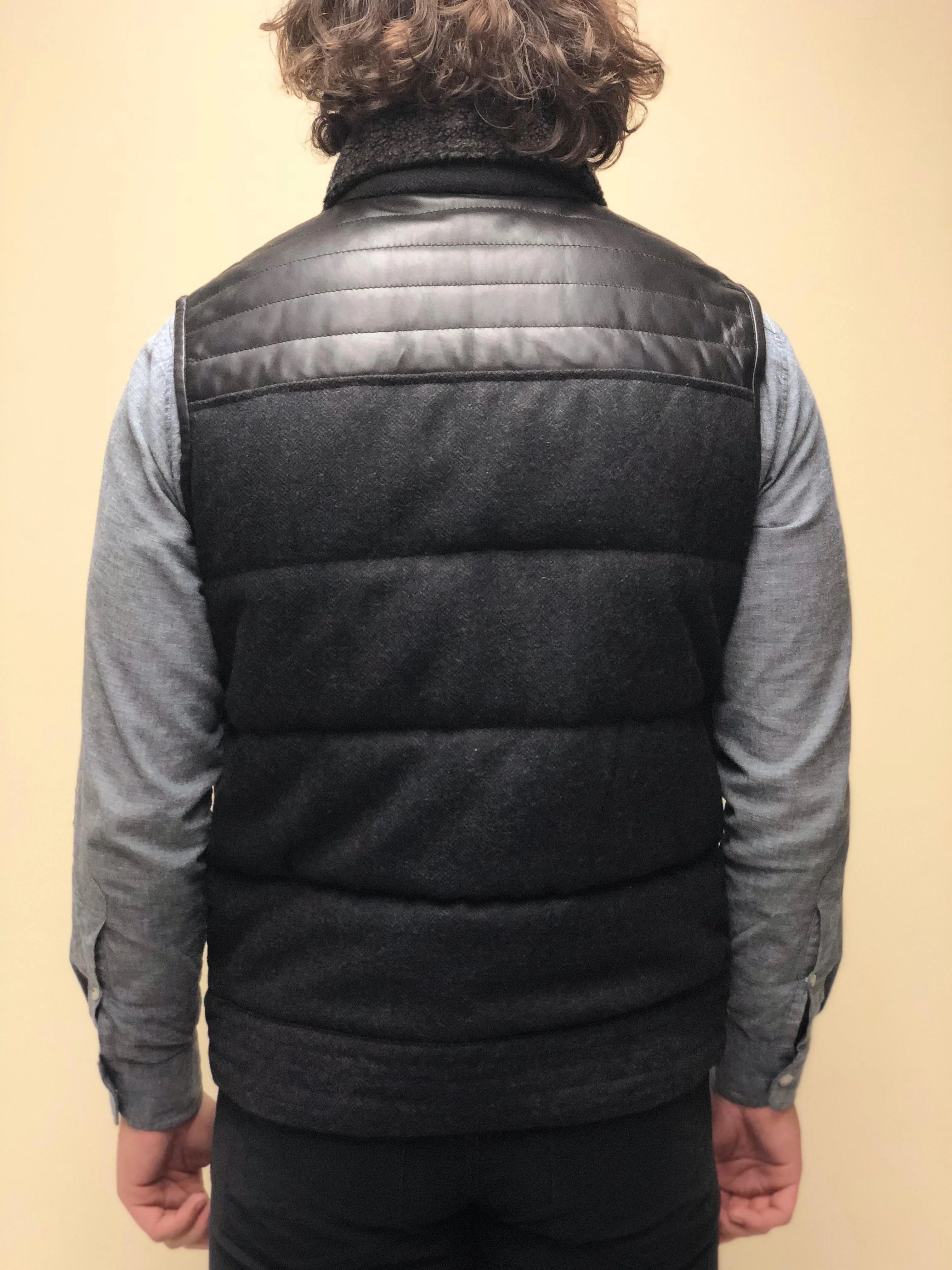 Herringbone Wool Vest with Leather Trim