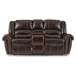 Homelegance Furniture Center Hill Double Glider Reclining Loveseat w/ Center Console in Dark Brown 9668BRW-2