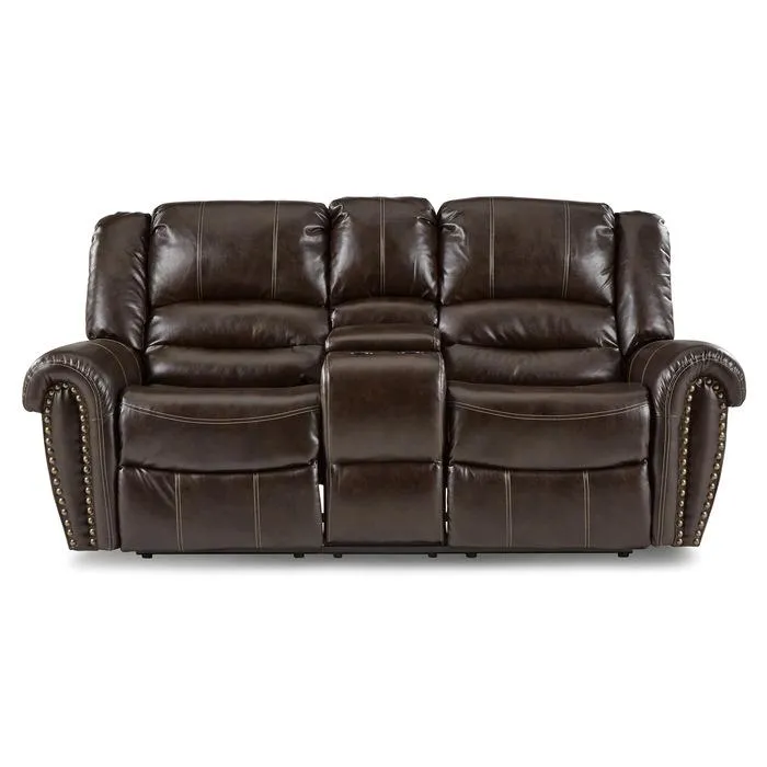 Homelegance Furniture Center Hill Double Glider Reclining Loveseat w/ Center Console in Dark Brown 9668BRW-2