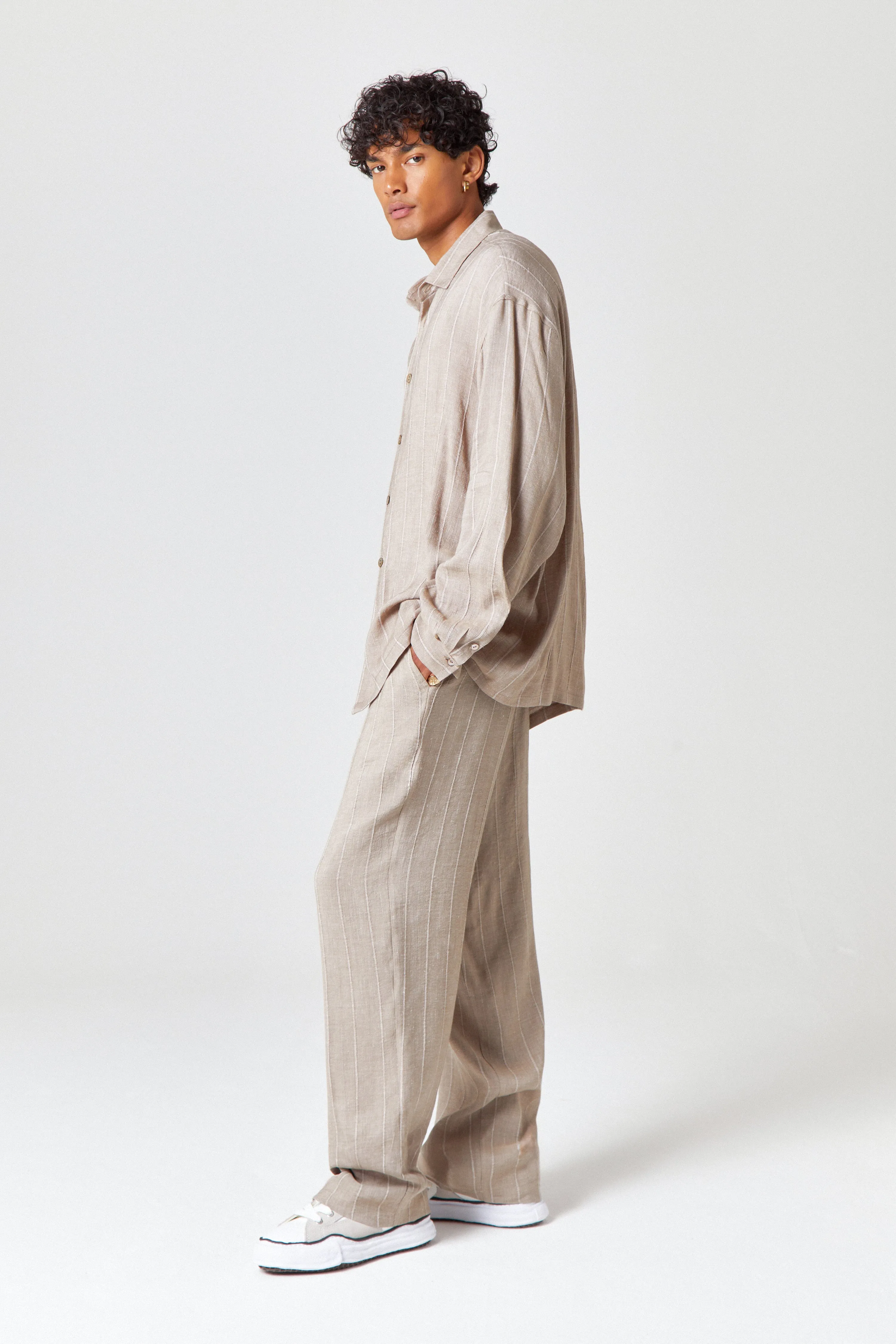 Homme Beige Linen Trouser