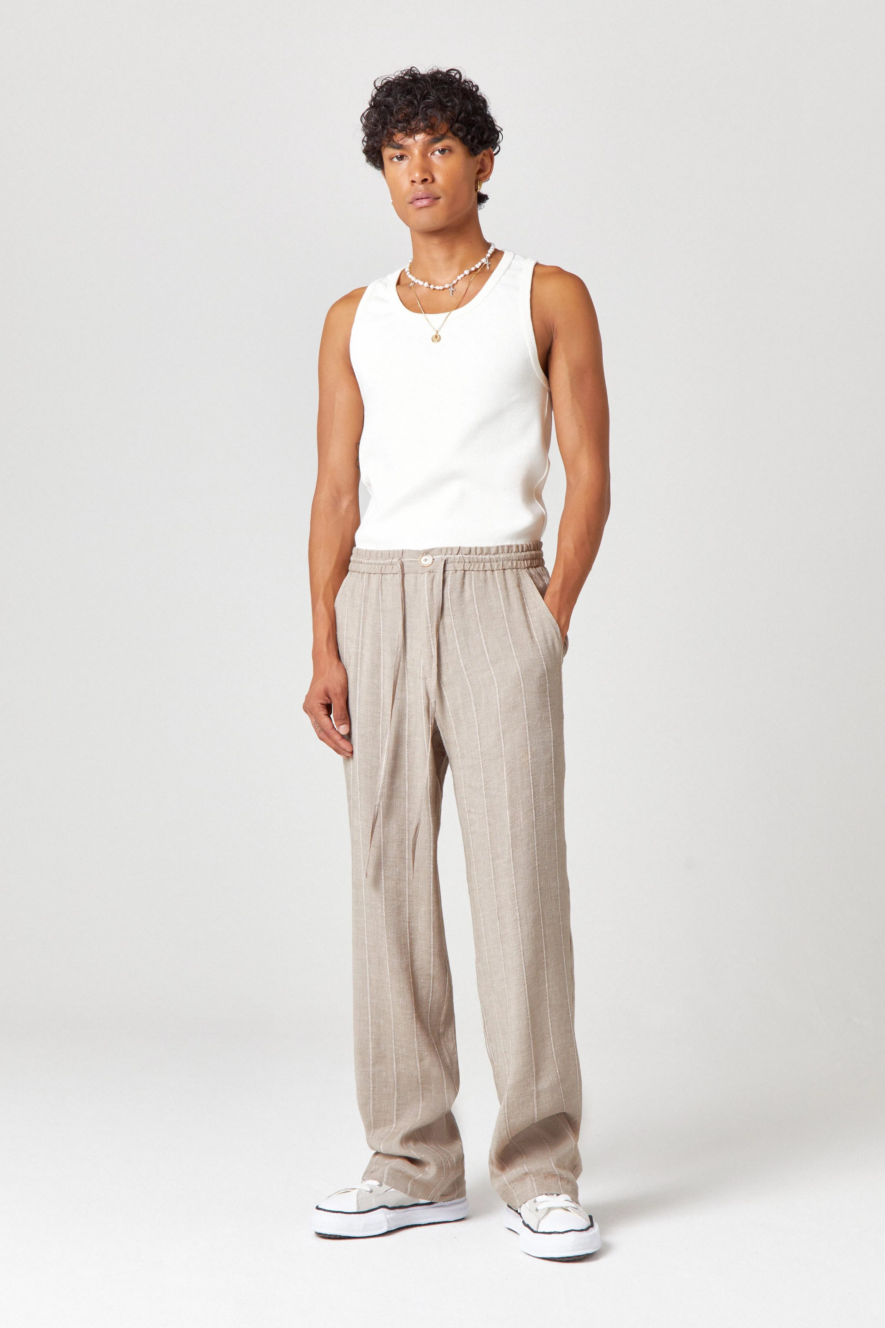 Homme Beige Linen Trouser