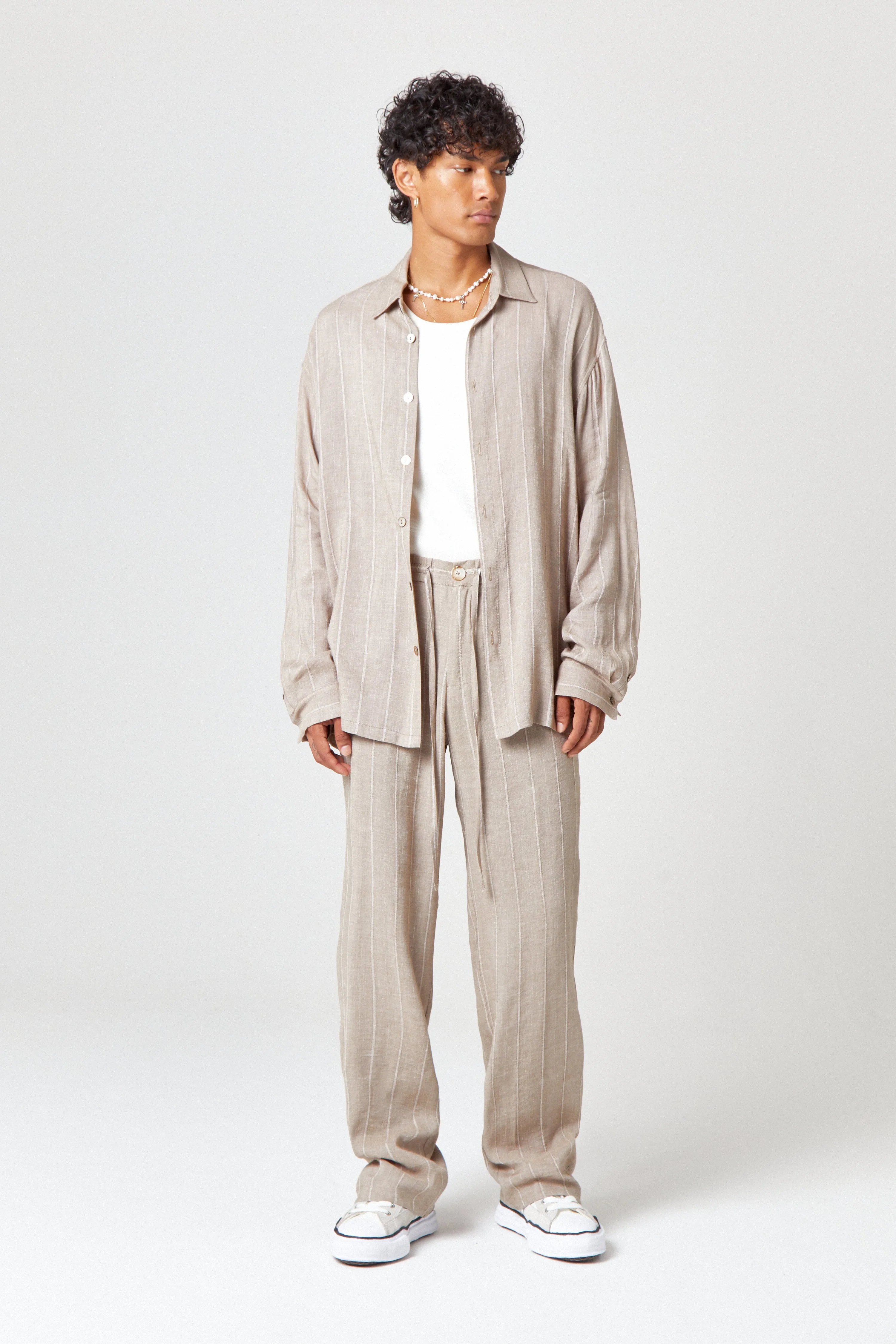 Homme Beige Linen Trouser