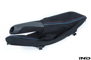 IND F8X M3 / M4 Matte Carbon   Alcantara Parking Brake Handle with Boot - Straight Stitch