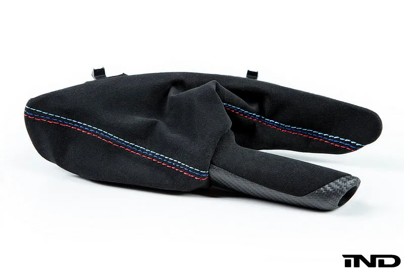 IND F8X M3 / M4 Matte Carbon   Alcantara Parking Brake Handle with Boot - Straight Stitch