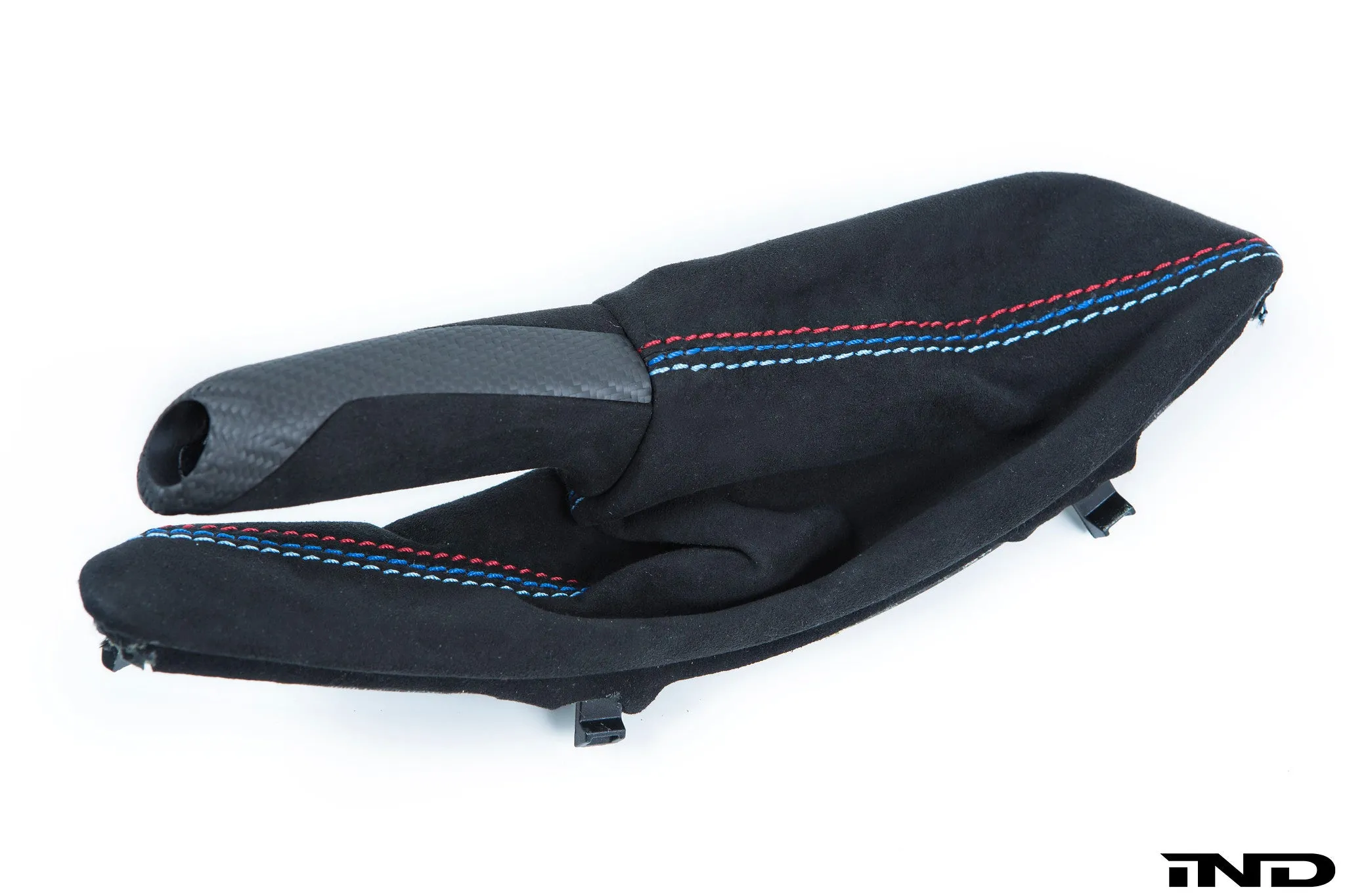 IND F8X M3 / M4 Matte Carbon   Alcantara Parking Brake Handle with Boot - Straight Stitch