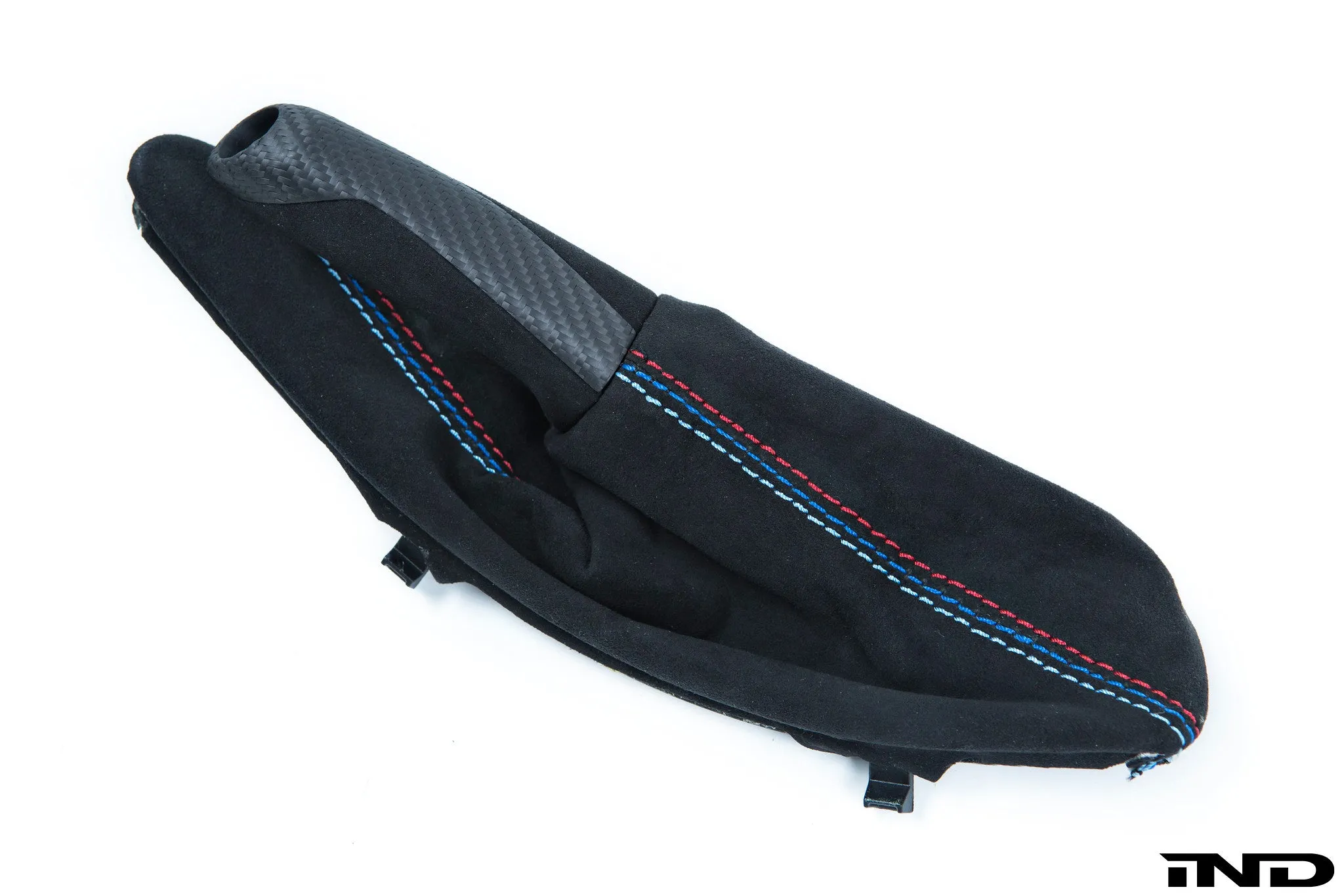 IND F8X M3 / M4 Matte Carbon   Alcantara Parking Brake Handle with Boot - Straight Stitch