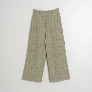 INDI & COLD Linen Square Check Trousers in Pale Khaki