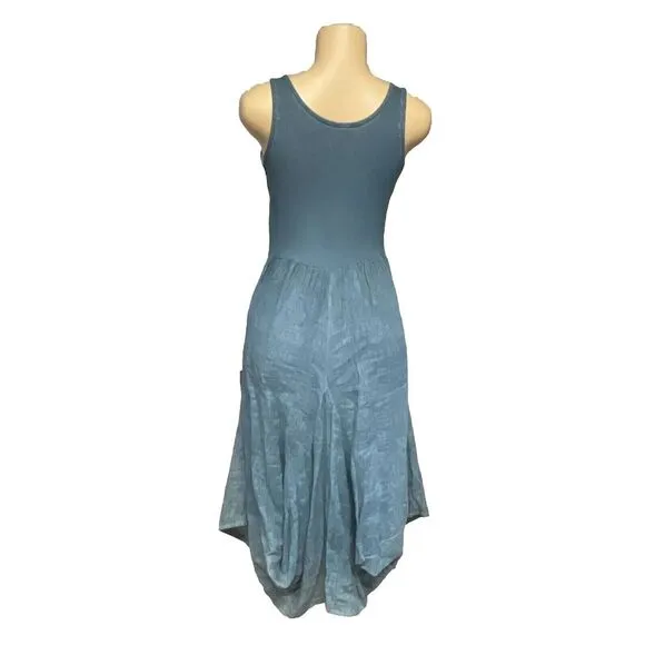 Inizio Dress Women medium Green Linen Cotton Blend Midi Fairy Romantic Boho Ital
