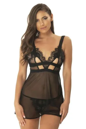 Janet Eyelash Lace and Mesh Babydoll Set