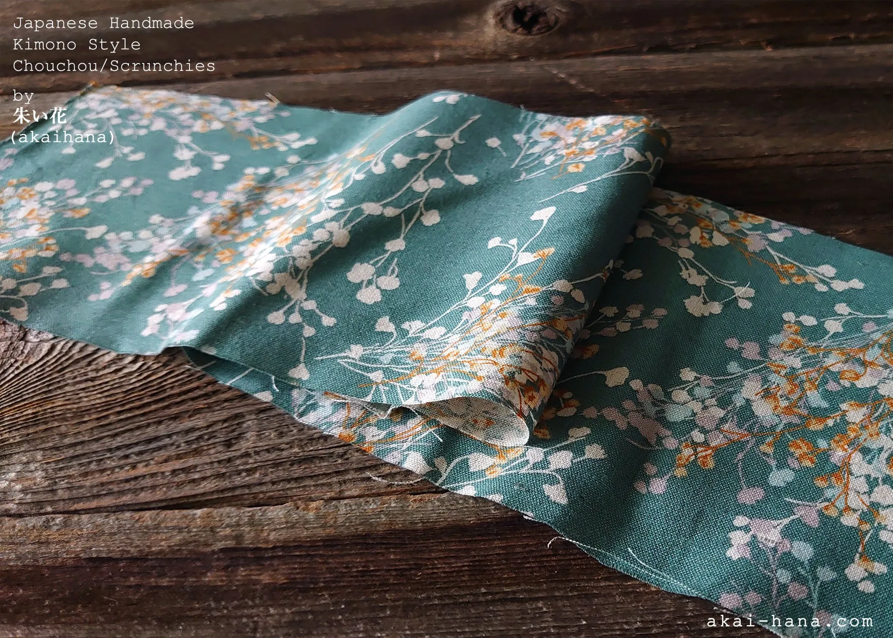 Japanese Handmade Cotton Linen Scrunchies, Flower Bouquet, Grayish Green