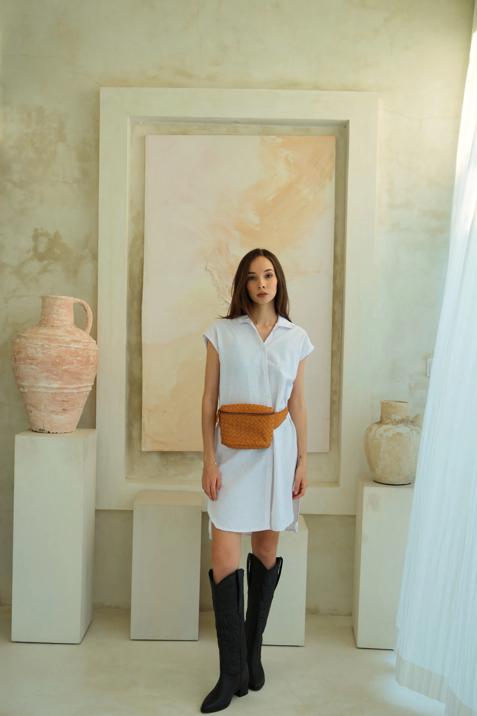 Jenny Linen Cotton Shirt Dress in White