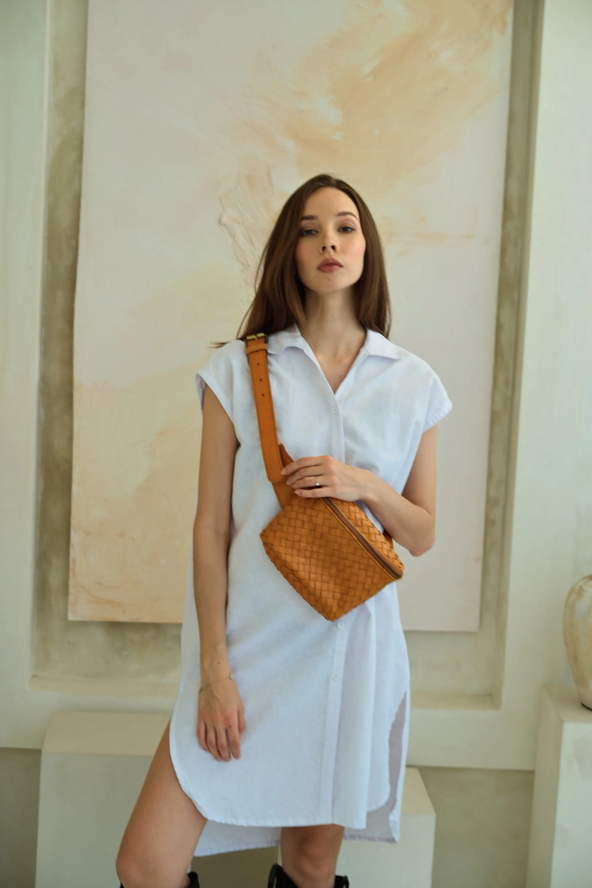 Jenny Linen Cotton Shirt Dress in White
