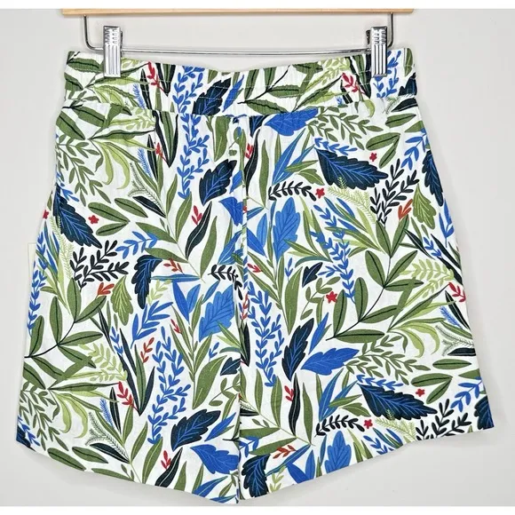 Joie Linen Leaf Print High Rise Shorts White Green Women's Size Small Pockets