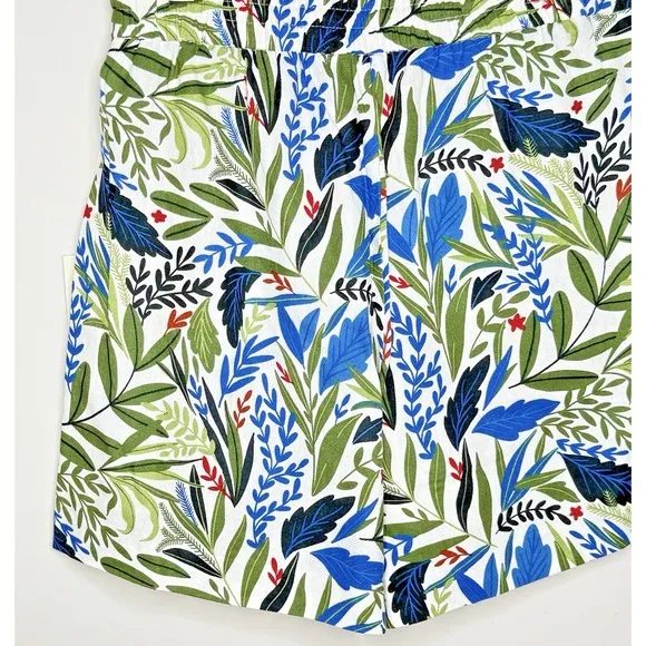 Joie Linen Leaf Print High Rise Shorts White Green Women's Size Small Pockets