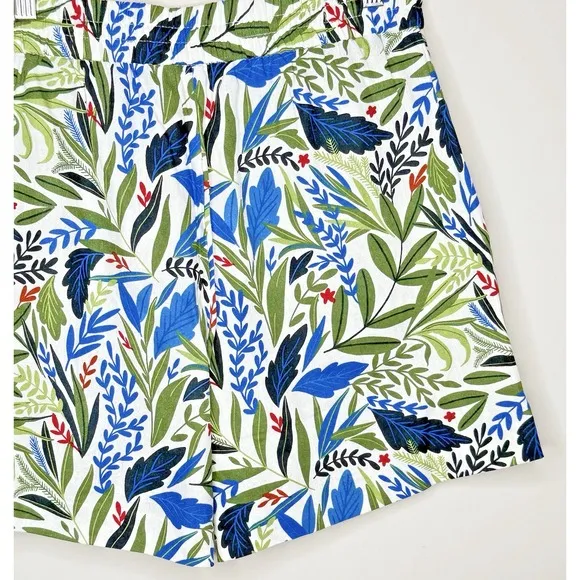 Joie Linen Leaf Print High Rise Shorts White Green Women's Size Small Pockets