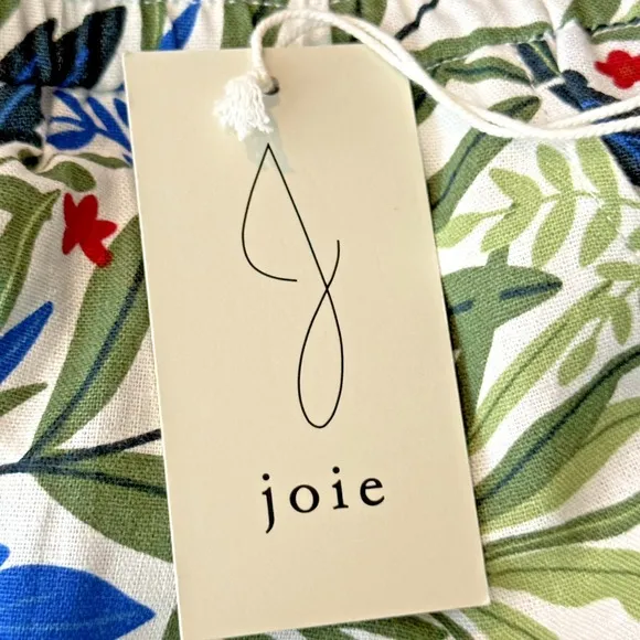 Joie Linen Leaf Print High Rise Shorts White Green Women's Size Small Pockets