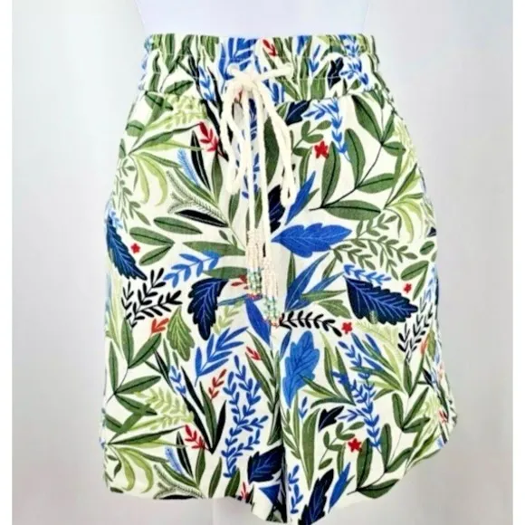 Joie Linen Leaf Print High Rise Shorts White Green Women's Size Small Pockets