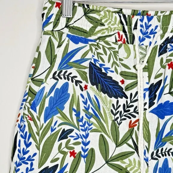 Joie Linen Leaf Print High Rise Shorts White Green Women's Size Small Pockets