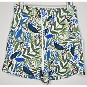 Joie Linen Leaf Print High Rise Shorts White Green Women's Size Small Pockets