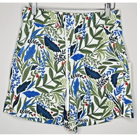 Joie Linen Leaf Print High Rise Shorts White Green Women's Size Small Pockets