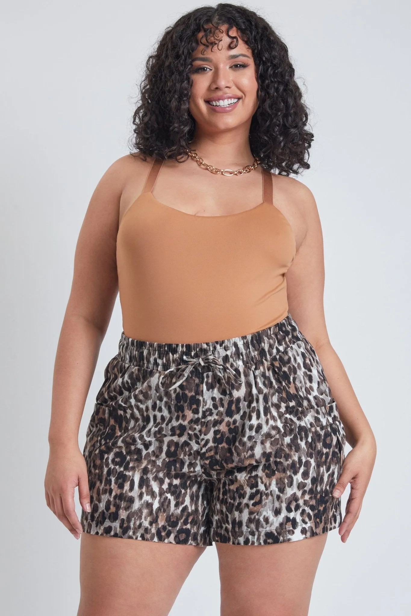 Junior Plus Size Linen Shorts With Shirred Patch Pockets 6 Pack