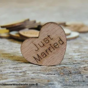Just Married Wood Hearts - 100 ct- 1 inch