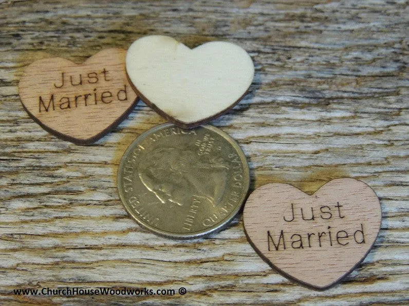 Just Married Wood Hearts - 100 ct- 1 inch