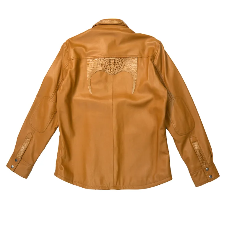Kashani Buttercup Crocodile Trim Lambskin Button Up Shirt