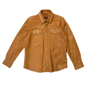 Kashani Buttercup Crocodile Trim Lambskin Button Up Shirt