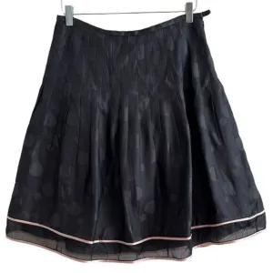 Kay Unger 100% Silk Pleated A line Skirt Polka Dot Chiffon Black Pink Trim 4