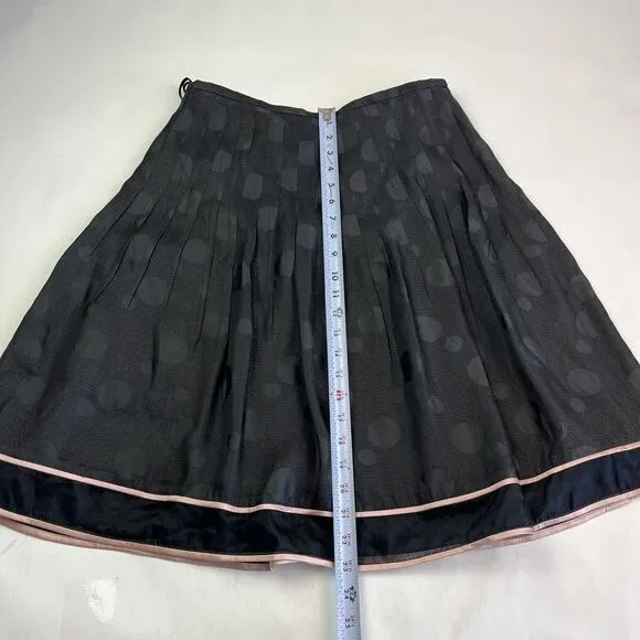 Kay Unger 100% Silk Pleated A line Skirt Polka Dot Chiffon Black Pink Trim 4