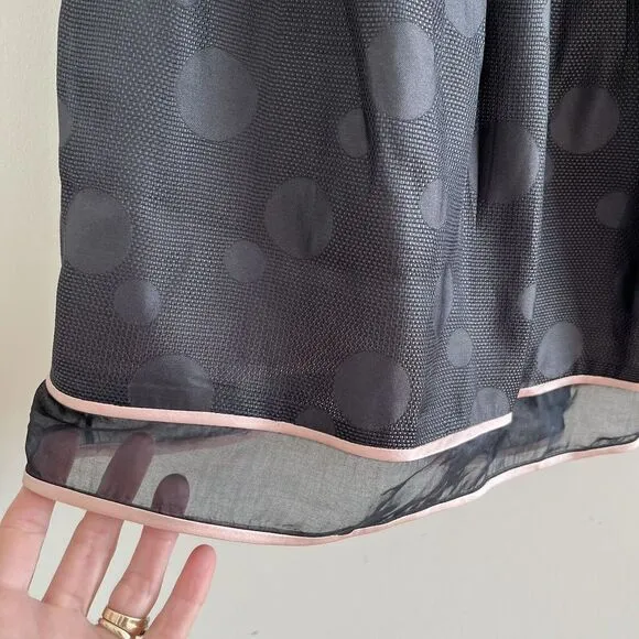 Kay Unger 100% Silk Pleated A line Skirt Polka Dot Chiffon Black Pink Trim 4