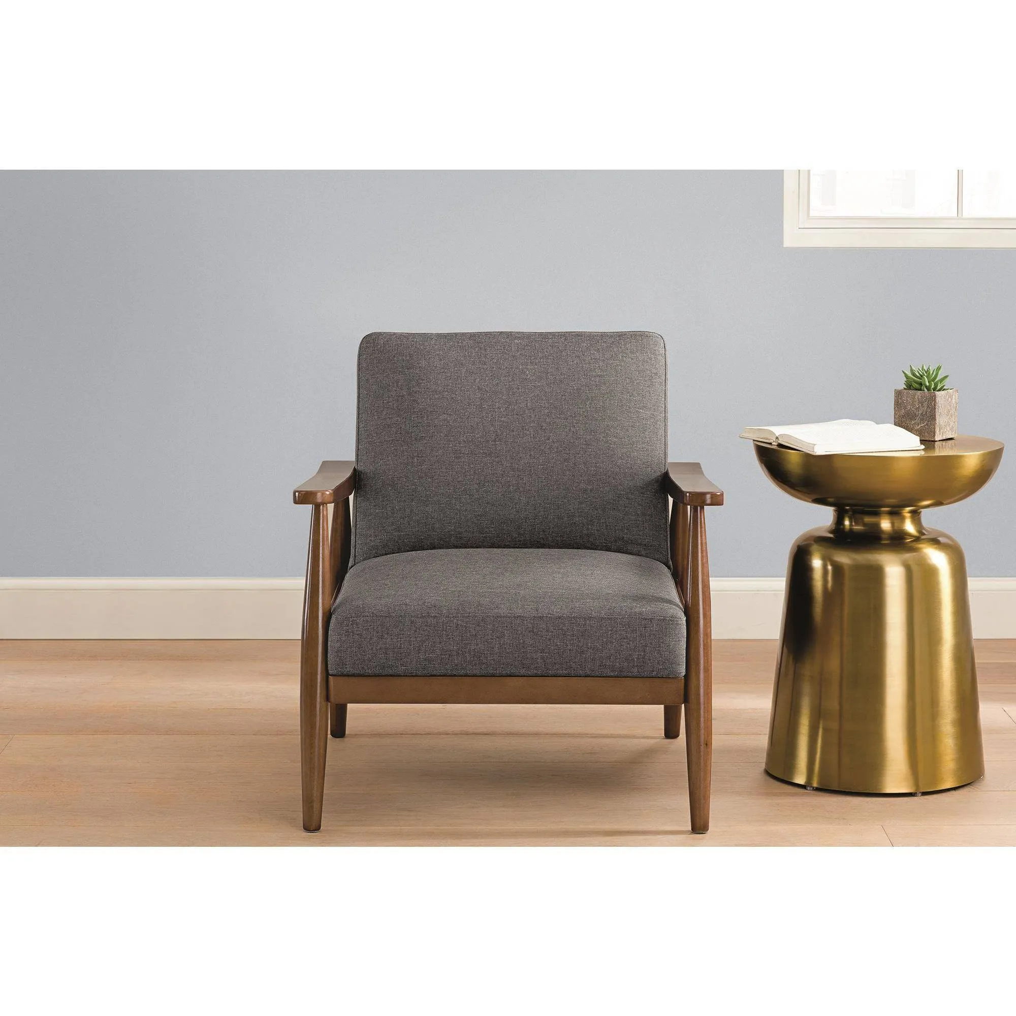 Kelli Flynn Mid-Century Chair Wood with Linen Upholstery