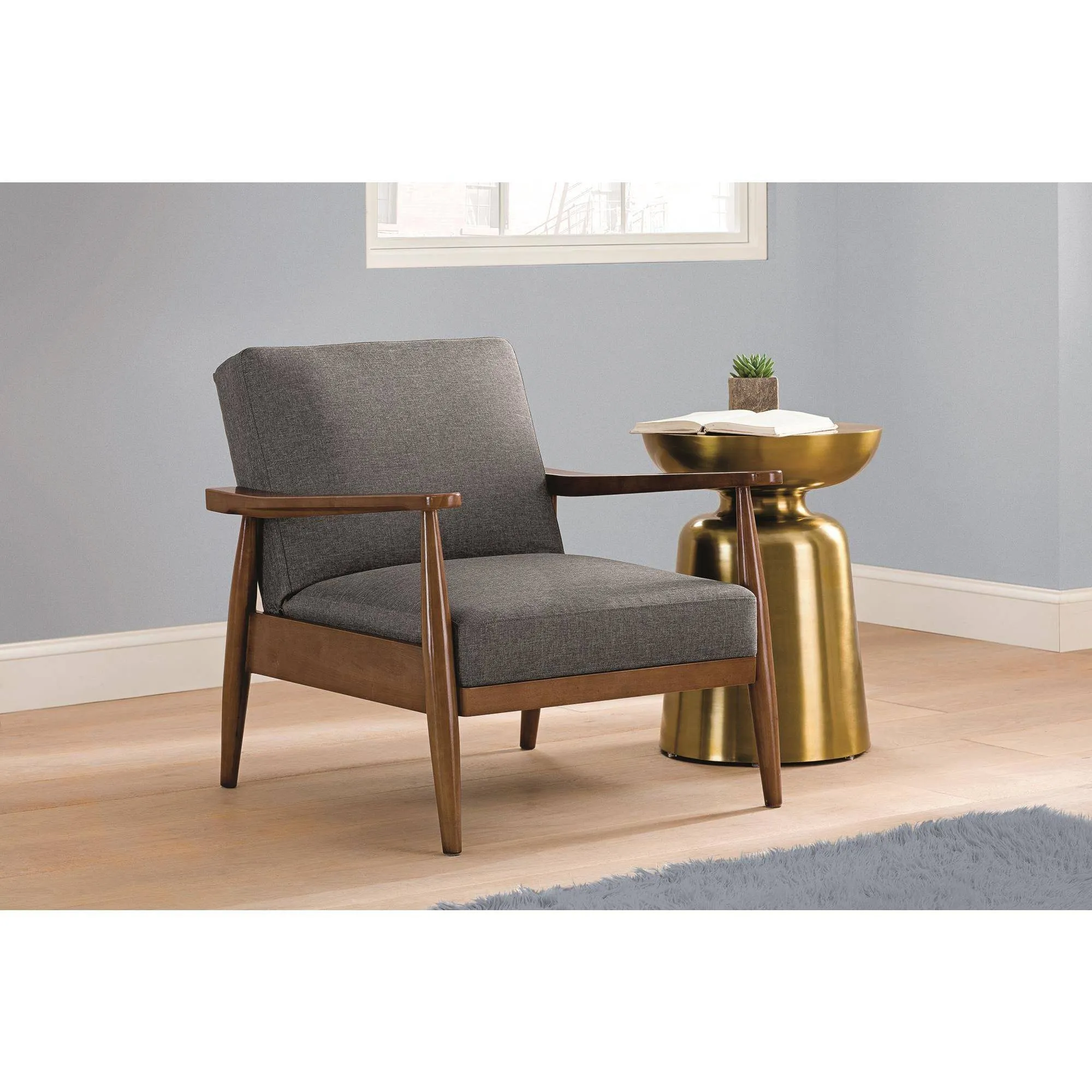 Kelli Flynn Mid-Century Chair Wood with Linen Upholstery